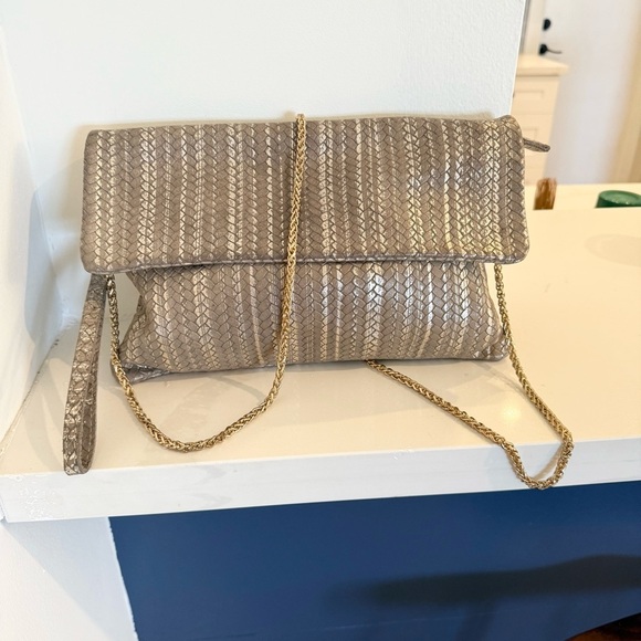 Laura Di Maggio Italian Leather Beige Gold Crossbody Chain Clutch Bag Old Money - Picture 1 of 16